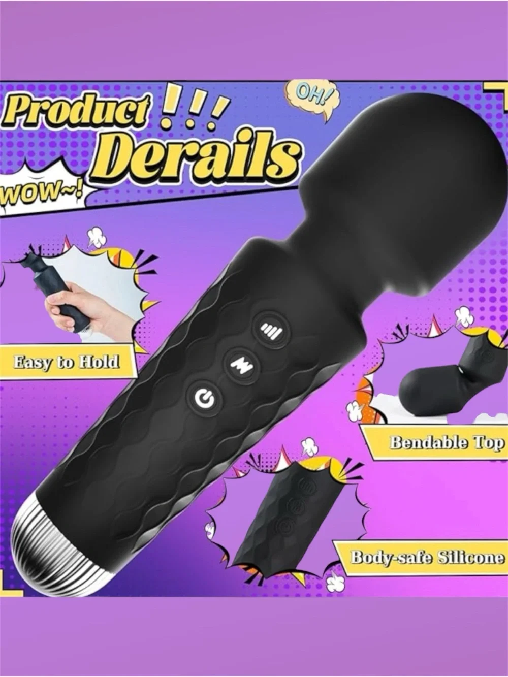 Black Massage Wand: Multi Vibration Modes, App & Waterproof. SEALED/NEW